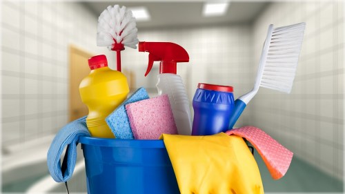 Cleaner Maidavale team working safely in a home with protective cleaning gear