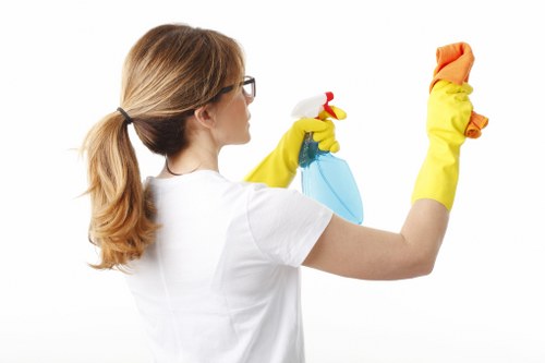 Local technician cleaning fabric armchair in a Maidavale home